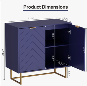 Wholesale Luxury Navy Blue Wooden Storage Cabinet Geometric Chevron Carving Accent Credenza with Brass Legs for Home other & use - Product Image 3