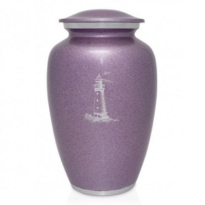 High Quality Classic Aluminium Adult Cremation Urns With Sticker Purple Marble Finished Metal funeral Urns For Human Ashes - Product Image 1