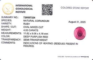 Rubí Ovalado de 4.05 Quilates, Gema Natural de Birmania RBHO-9 - Product Image 6