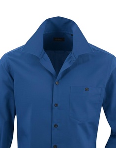 เสื้อเชิ้ตผู้ชายสีน้ำเงินล้วน แขนสามส่วนพับได้ ปกคอพับ ติดกระดุมเม็ดเดียว สไตล์คลาสสิก สำหรับธุรกิจและสำนักงาน สีน้ำเงิน - Product Image 6