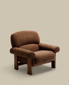 Midcentury Modern Eco-Friendly <b>Foam</b> Fabric Armchair Teak Wood Frame Tapered Legs Brown Upholstery Outdoor Hotel Lounge Chair - Product Image 6