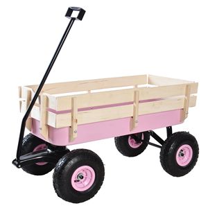 All Terrain Outdoor Wagon with Wood Railing and Air Tires Pulling Garden <b>Camping</b> Cart - Product Image 2