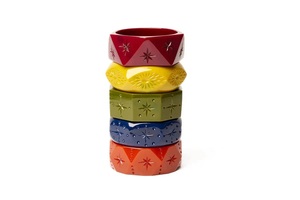 Conjunto de brazaletes de resina para mujer, pulseras con diseño de plantas talladas, joyería de moda colorida de múltiples capas, rojo, verde, naranja, morado, negro - Product Image 2