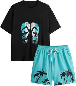 ชุดกีฬาลำลองสองชิ้นสำหรับผู้ชายแบบใหม่เอี่ยม เสื้อยืดและกางเกงขาสั้นระบายอากาศสำหรับฤดูร้อน เหมาะสำหรับวิ่ง เล่นบาสเกตบอล และออกกำลังกาย - Product Image 1