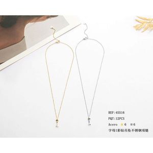 Collana con Ciondolo a Forma di Lettera I in Diamante, Acciaio Inossidabile, Tono Oro 18K e Argento, Gioielli Minimalisti alla Moda per Donne - Product Image 1