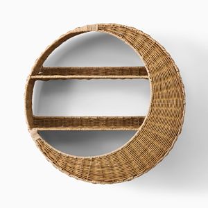 Crescent Moon Rattan <b>Wall</b> Hanging Shelf - Whimsical Woven Floating Shelf for Nursery <b>Decor</b> - Product Image 2