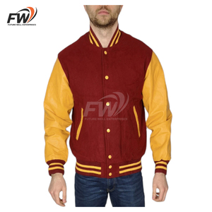 เสื้อแจ็คเก็ตเบสบอลทรงบอมเบอร์สีแดงเลือดหมูขาว รุ่นปี 2026 ผ้าฝ้ายน้ำหนักเบา ระบายอากาศได้ดี สำหรับผู้ชาย ไซส์พลัส แฟชั่นสไตล์วิทยาลัย - Product Image 1