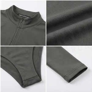 KOKI MYRICK Combinaison de bain une pièce pour femme, grise, à manches longues, col montant, avec soutien-gorge push-up, fermeture éclair frontale et bas string, couleur unie - Product Image 4