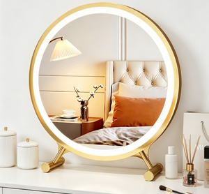 Round LED Mirror Desktop <b>Makeup</b> <b>Vanity</b> Mirror Metal Frame Lighted Touch Switch Modern Design Birthday Gift for Bedroom Hotel - Product Image 5