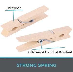 Custom Printed Large <b>Spring</b> Bamboo Clothes Pegs Wide Wooden Multifunctional Bathroom Single Tier-Pack of 50 - Product Image 1