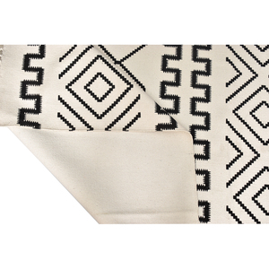 Tapis d'intérieur en laine tissé à la main, motif grec géométrique, tissage plat, noir ivoire, à poils ras, franges bohèmes, pour décoration de salon - Product Image 5