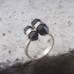 Natural Black Onyx Crystal Point Statement <b>Ring</b> Double Point Gemstone Sterling Silver <b>Ring</b> Dainty <b>Stacking</b> Women Jewelry - Product Image 2