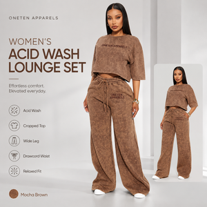 Ensemble sportif pour femme avec logo personnalisé, délavé à l'acide, couleur marron mocha, comprenant un haut court et un pantalon large, pour un usage quotidien décontracté, séchage rapide - Product Image 1