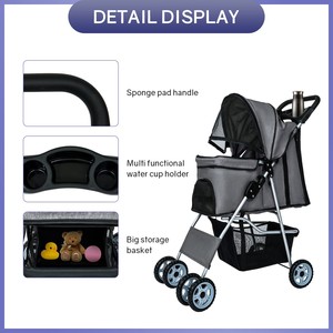 TH-PPS-301 Four Wheel Pet <b>Stroller</b> for <b>Dogs</b> and Cats with Foldable Design Breathable Mesh Cover and Spacious Storage Basket - Product Image 3