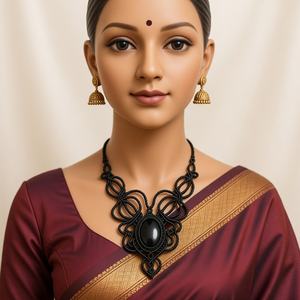 สร้อยคอไม้ไผ่ถักมาคราเม่หยกธรรมชาติ งานแฮนด์เมด จี้พลอยคลาสสิก เครื่องประดับ HARI OM CREATIONS ศาสนาพุทธ โลหะผสมสังกะสี - Product Image 3