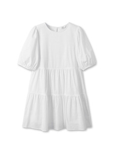 Women's Linen-Look Cotton Tiered Mini <b>Dress</b> Short Puff Sleeve Neck Korean Simple Casual Spring Summer High Waist ODM One-Piece - Product Image 1