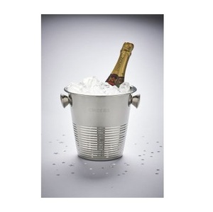 Seau à champagne en acier inoxydable gravé - Refroidisseur à vin classique avec poignées à bouton - Seau à glace à design côtelé pour les célébrations - Product Image 3