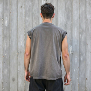 เสื้อกล้ามสตรีทแวร์สีพื้น ฮิปฮอป น้ำหนัก 240 กรัม ผ้าคอตตอนขอบดิบ ทรงโอเวอร์ไซส์ สไตล์วินเทจ สำหรับผู้ชาย - Product Image 5