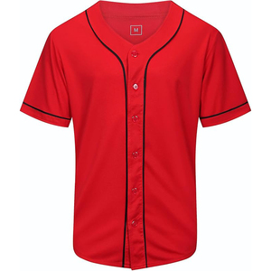 Red Unisex <b>Baseball</b> Jersey Short Sleeve Button Down Moisture Wicking Solid Color Adult Regular Fit Sport Apparel - Product Image 1