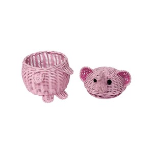 Cute Pink Rattan Pig Shaped Storage Basket For Home Decoration And Neatening - Product Image 5