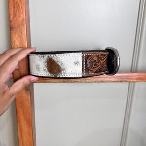 100% poils naturels sur cuir de vachette véritable collier de chien de marque usiné à la main collier rembourré occidental gravé colliers pour animaux de compagnie en cuir véritable - Product Image 2