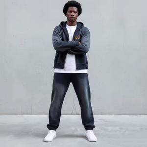 Conjuntos de Sudadera Unisex con Logotipo Personalizado, Conjuntos Deportivos de Felpa Gruesa de 465 Gsm, Sudadera con Cierre y Pantalones Deportivos de 2 Piezas para Mujer y Hombre - Product Image 1