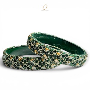Ensemble de bracelets en verre faits à la main, vert foncé, tendance, style cachemire, pour mariage, bijoux de mode indiens, vente en gros du fabricant - Product Image 5
