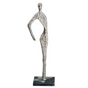 Scultura Moderna Astratta in Alluminio con Figura Umana su Base in Marmo - Statuetta <span class=keywords><strong>Maschile</strong></span> Argento Lavorata a Mano, <span class=keywords><strong>Arredamento</strong></span> Mid-Century - Product Image 1