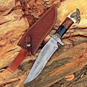 Couteau de chasse artisanal haut de gamme en acier Damas, manche en bois et bois de cerf, idéal pour le camping et la survie en extérieur – Vente chaude - Product Image 4