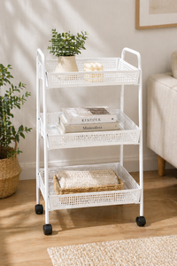 Minimalist Double Tier Metal <b>Storage</b> <b>Cart</b> with Wheels for Living Room Use - Product Image 5