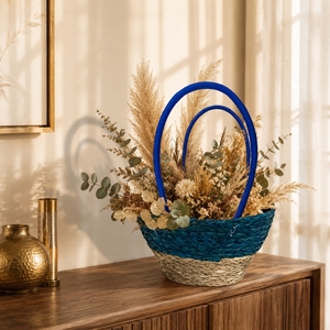 Handwoven <b>Straw</b> Tote <b>Bag</b> with Blue Zipper and Tassel Handles Portable Cotton and Polyester Lining for All Seasons - Product Image 2