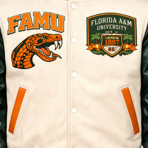 Veste universitaire FAMU en gros, fournisseur de vestes HBCU brodées sur mesure, veste FAMU Rattlers de qualité supérieure - Product Image 2