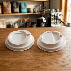 Couvre-tasse universel anti-fuite en bagasse de qualité alimentaire, blanc, 80 mm, écologique, biodégradable, jetable, pour café et thé chaud - Product Image 5