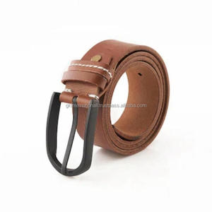 เข็มขัดหนังวัวแท้สำหรับผู้ชายเข็มขัดหนังวัวแท้แบบลำลองปรับความยาวได้พร้อมหัวเข็มขัดสังกะสีสีดำด้าน - Product Image 4