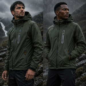 Ventes en gros de vestes imperméables en polyester pour hommes, respirantes, avec fermeture éclair intégrale, manches longues, vestes d'extérieur imperméables pour hommes - Product Image 2