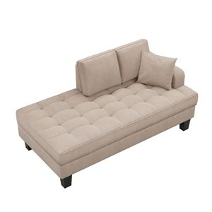 Chaise longue da 64 pollici profonda, trapuntata, in tessuto testurizzato grigio caldo, con cuscino decorativo, per soggiorno e camera da letto. Video fornito. - Product Image 5