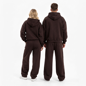 Ensemble de survêtement oversize à capuche zippé 100% Coton Polyester, comprenant un sweat à capuche zippé à épaules tombantes et un pantalon de survêtement large et ample - Product Image 2