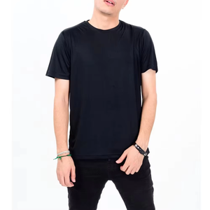 Premium Quality Custom Logo Men Black Short Sleeve O-Neck T-Shirt Regular Fit Casual Jersey Solid Color Blank Design - Product Image 1