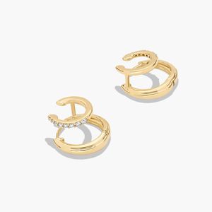 Double Row <b>Climber</b> Huggie <b>Earrings</b> With Lab-Grown Diamonds In Yellow Gold - Product Image 3