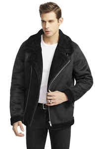 <b>Men's</b> <b>Suede</b> Leather <b>Jacket</b> Moto Biker Style Turn-down Collar Zipper Closure Faux Fur Lining Winter Coat Solid Color - Product Image 4