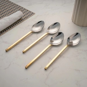 Ensemble de couverts en métal de qualité supérieure avec manche en laiton, élégant ensemble de couverts en acier inoxydable, cuillère, fourchette, couteau, vaisselle de table pour la maison - Product Image 1
