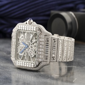 Montre squelette de luxe en argent, entièrement sertie de diamants taille baguette, avec lunette carrée, style Hip Hop affirmé - Product Image 2