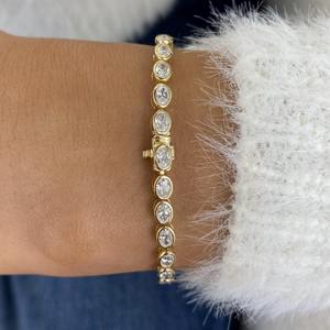 Bracelet tennis de luxe en or blanc 14 carats massif avec diamants de laboratoire taille ovale sertis clos, 8,00 carats, certifié IGI, clarté VVS2, cadeau d'anniversaire - Product Image 6