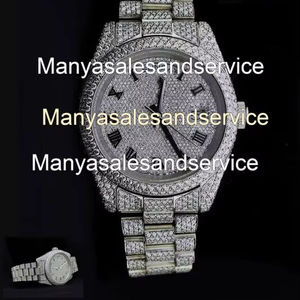 Montre en moissanite à taille ronde, boîtier en acier inoxydable, cadran en verre, étanche 10 bars, style hip-hop, fermoir bracelet pour homme - Product Image 1