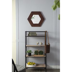 Specchio da Parete Esagonale con Cornice in Legno Massello 47x47 cm Marrone Scuro per Soggiorno Bagno Corridoio - Product Image 6