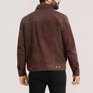 Veste en daim marron style trucker, manches longues, col rabattu, fermeture boutonnée, coupe classique, couleur unie, pour homme et femme, automne - Product Image 2