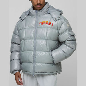 New Article <b>Men's</b> <b>Light</b> Gray Hooded Puffer <b>Jacket</b> Windproof Zipper Closure Polyester Filling Casual Winter Coat Regular Fit - Product Image 1