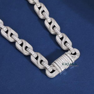 S925 Silver Moissanite <b>Statement</b> <b>Necklace</b> Round Brilliant Cut Link Chain Luxury Unisex Geometric Design - Product Image 4