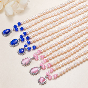 Collier en perles d'eau douce de 8 mm en gros pour femmes, chaîne en nacre, pendentif, petite marchandise, bijoux élégants - Product Image 3