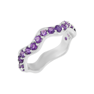 Anillo de Eternidad de Plata de Ley 925 para Mujer con Piedras Preciosas de Amatista Redonda Natural, Engaste de Canal, Estilo Clásico, Uso Diario - Product Image 6